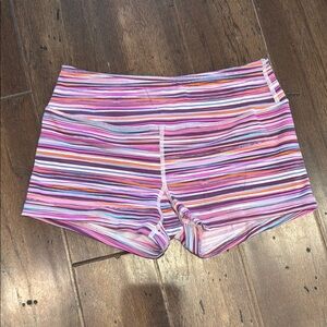 Savage Barbell Pink and Purple Athletic Shorts with Striped Design